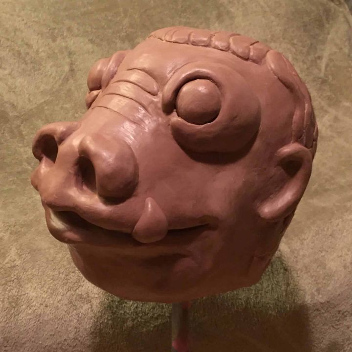 Clay sculpt of the Kenner Snaggletooth head, front view