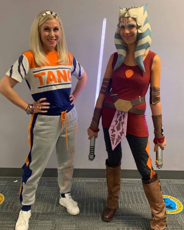 Ashley Eckstein with an Ahsoka Tano cosplayer wearing a custom headpiece