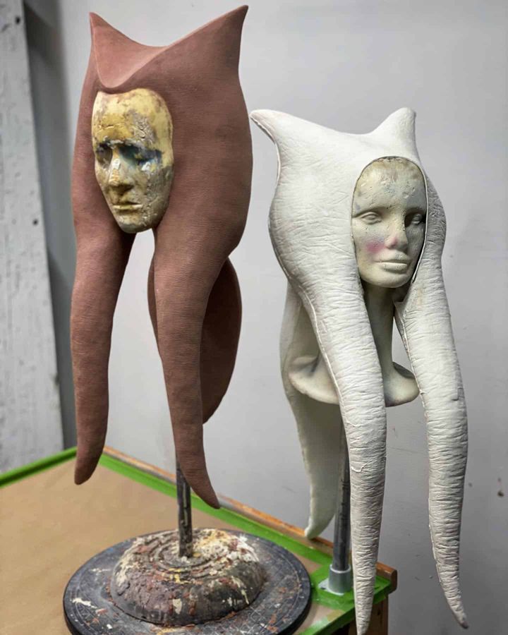 Clay sculpt of Ahsoka Tano montrals and lekku next to a cast