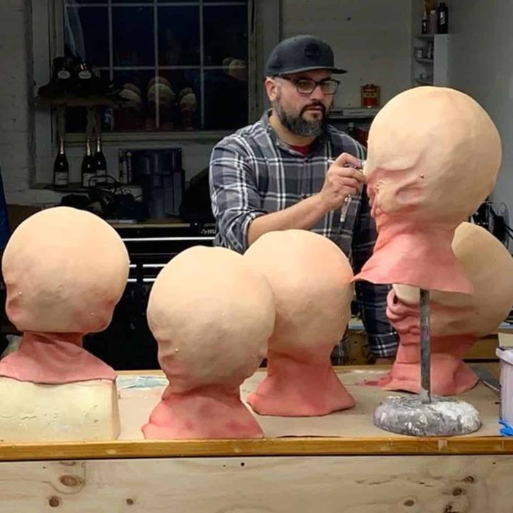 Bith masks being airbrushed in the studio