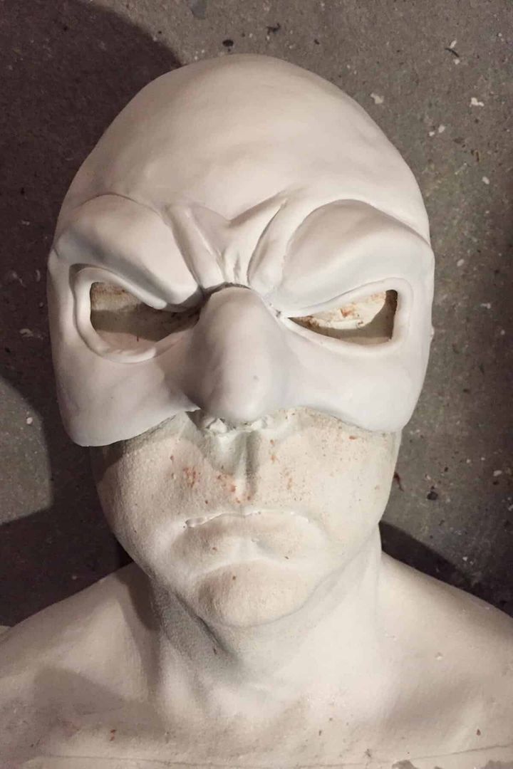 Clay sculpt of the Cobra Commander face on a head form