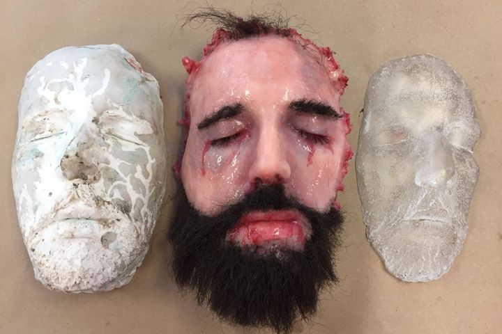 Silicone face replica with full beard and brows