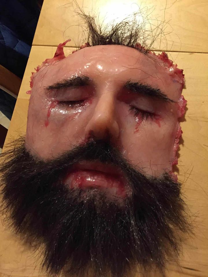 Finished silicone face replica with beard