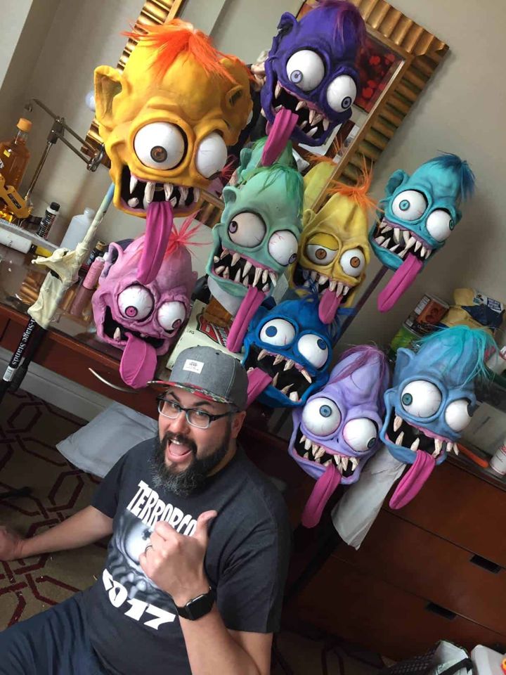 Bob surrounded by a full set of painted Weird-Oh masks